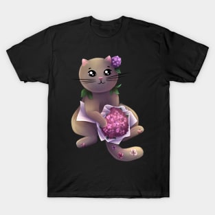 Cat with hydrangea flowers T-Shirt